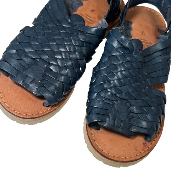 Brand X Huarache Sandals Womens 9 Blue Leather Woven Slip On Open Toe Comfort - Picture 4 of 8